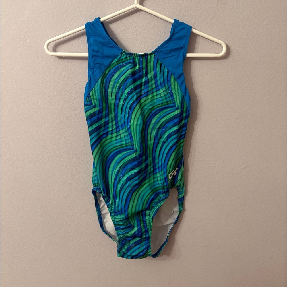 Blue and Green GK Elite Gymnastics Leotard